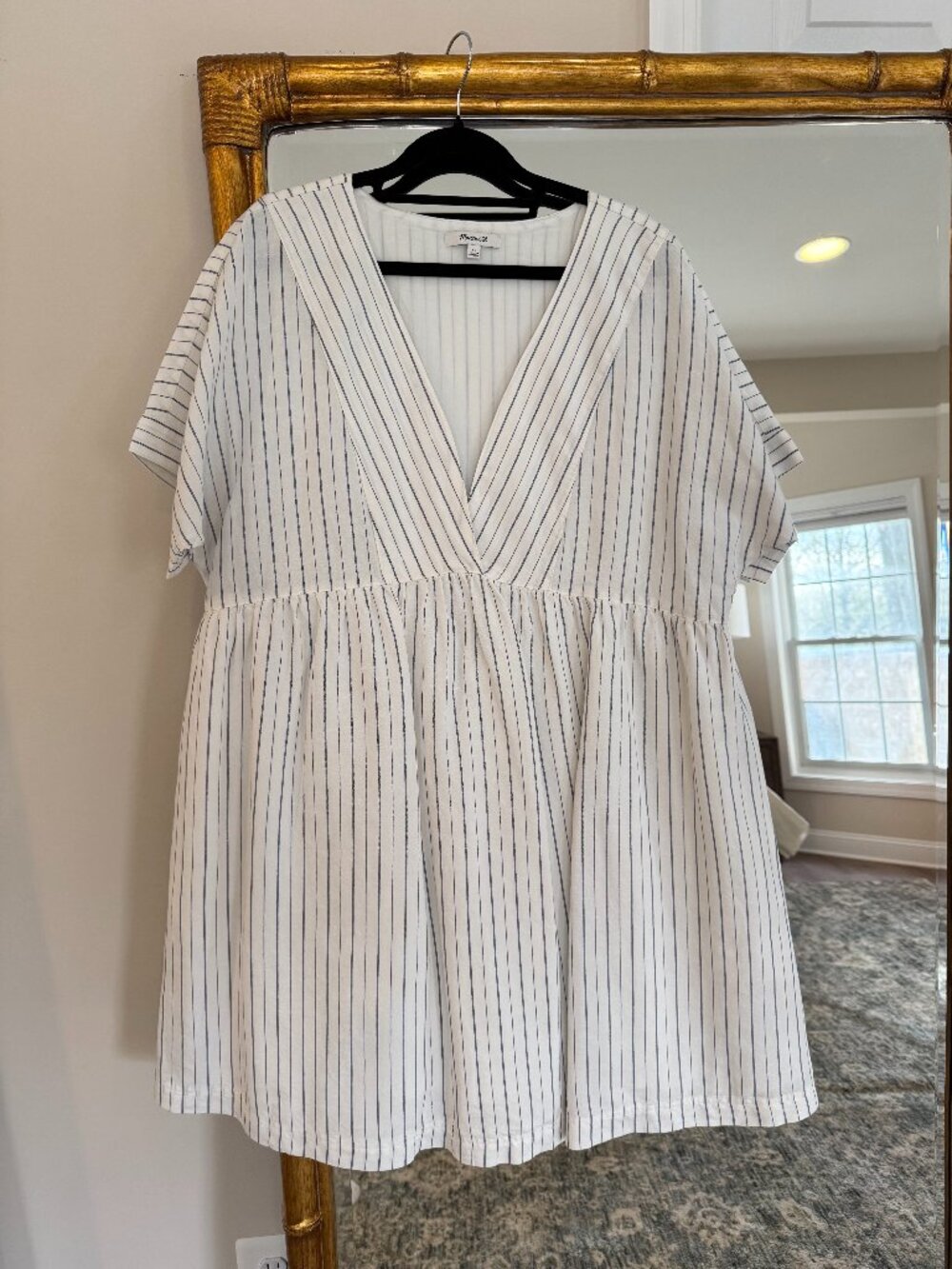 Madewell Linen Blend Blue and White Sundress